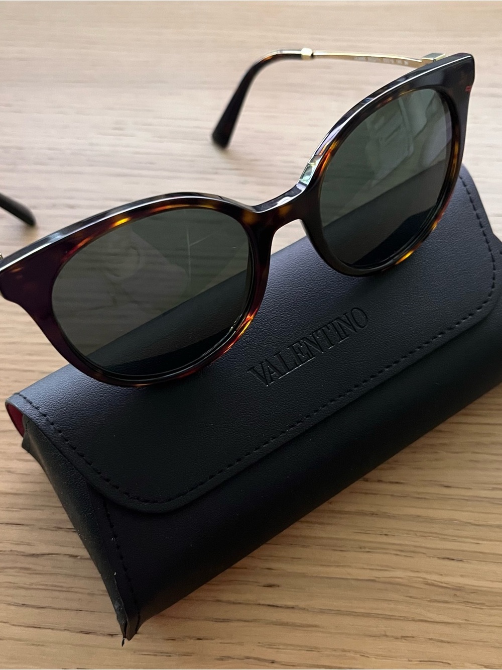 Valentino Women's Tortoiseshell Frame Sunglasses with Dark Green Lenses